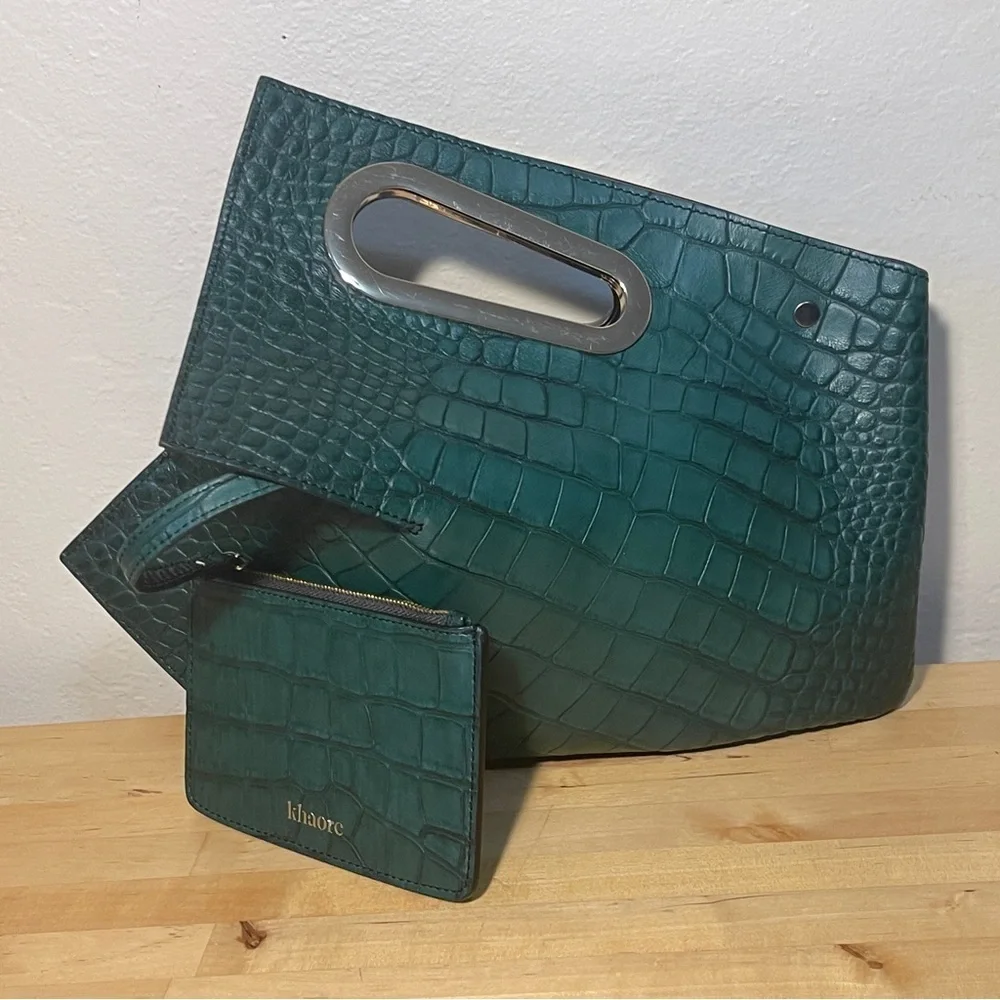 Khaore Athaarah Emerald Embossed Croc Calfskin Leather Bag Sculptural Piece